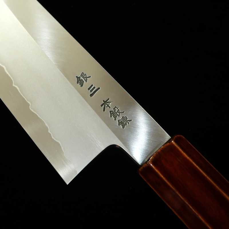 刃道HADO 銀紙三号 切付三徳 木地呂塗り桜八角柄 （180mm）
