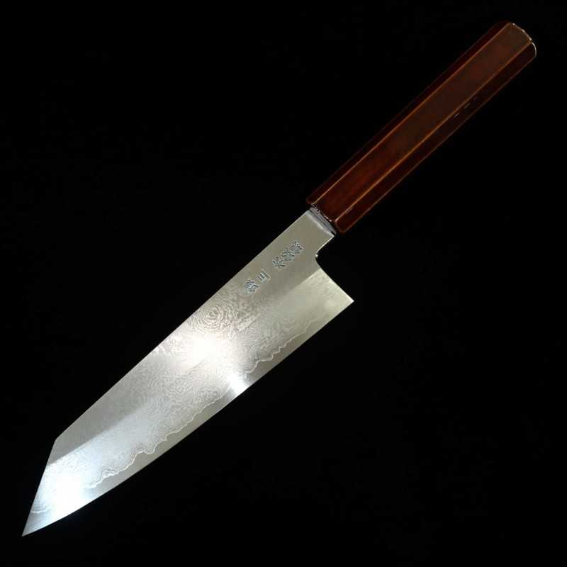 刃道HADO 銀紙三号 ダマスカス 切付三徳 木地呂塗り桜八角柄 （180mm）