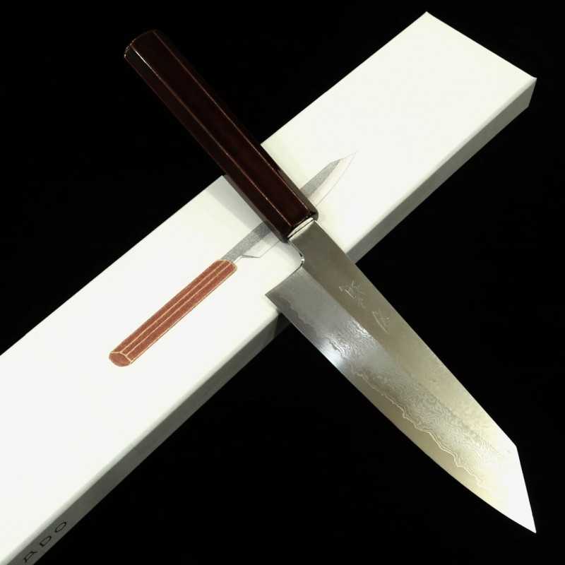 刃道HADO 銀紙三号 ダマスカス 切付三徳 木地呂塗り桜八角柄 （180mm）