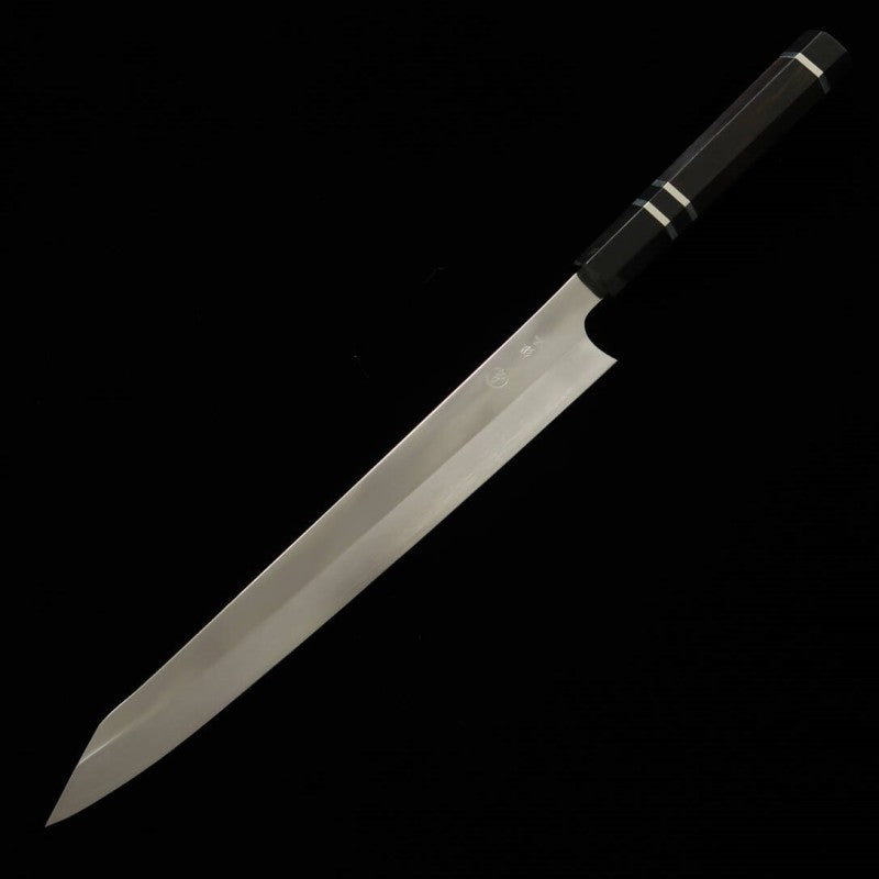 Sujihiki TADOKORO HAMONO Makoto Mirror Finish - Kiritsuke- Ginsan Steel Ebony Silver Wrap Handle (270mm)