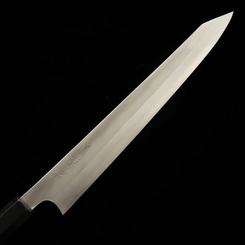 Sujihiki TADOKORO HAMONO Makoto Mirror Finish - Kiritsuke- Ginsan Steel Ebony Silver Wrap Handle (270mm)