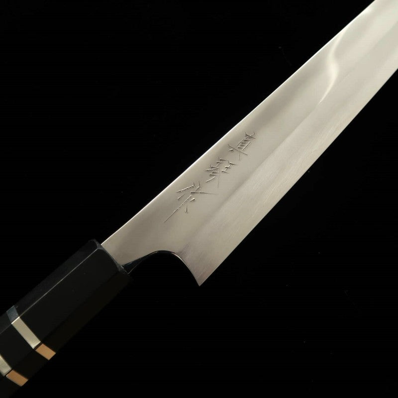 Sujihiki TADOKORO HAMONO Makoto Mirror Finish - Kiritsuke- Ginsan Steel Ebony Silver Wrap Handle (270mm)