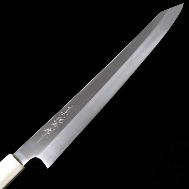 Tadokoro Hamono Makotosaku espejo Gingami No.3 Kiritsuke Sujihiki, mango de marfil imitación (270 mm)