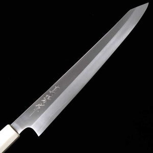 Tadokoro Hamono Makotosaku espejo Gingami No.3 Kiritsuke Sujihiki, mango de marfil imitación (270 mm)