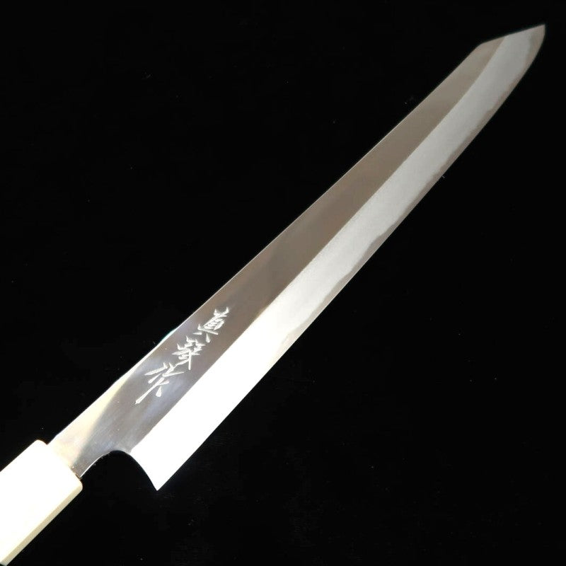 Sujihiki TADOKORO HAMONO Makoto Mirror Finish Blue Steel Kiritsuke Turquoise Custom Handle (300mm) 