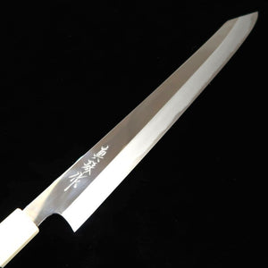 Sujihiki TADOKORO HAMONO Makoto Mirror Finish Blue Steel Kiritsuke Turquoise Custom Handle (300mm) 