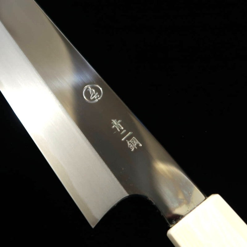 Sujihiki TADOKORO HAMONO Makoto Mirror Finish Blue Steel Kiritsuke Turquoise Custom Handle (300mm) 