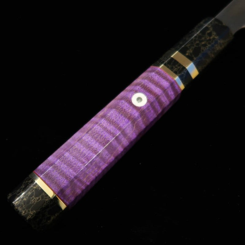 TADOKORO HAMONO, obra de Makoto, acabado espejo, acero Ao-gami nº 2, kiritsuke sujihiki, mango de madera estabilizada (300 mm)