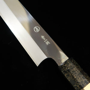 TADOKORO HAMONO, obra de Makoto, acabado espejo, acero Ao-gami nº 2, kiritsuke sujihiki, mango de madera estabilizada (300 mm)
