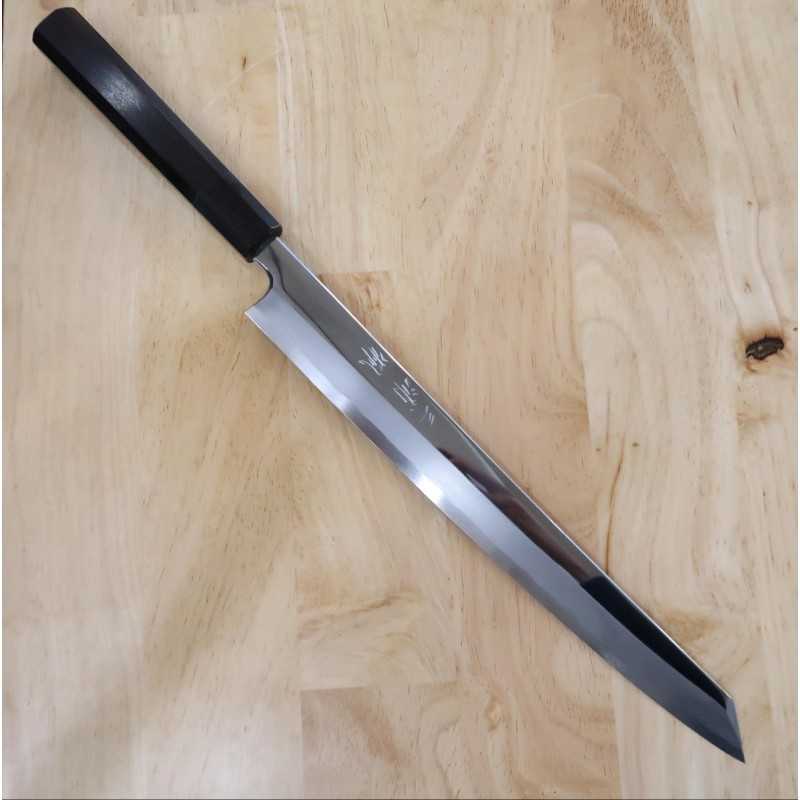 Miura Obidama Acier blanc n°2 切付柳刃 Finition miroir Manche octogonal en ébène (270/300 mm)