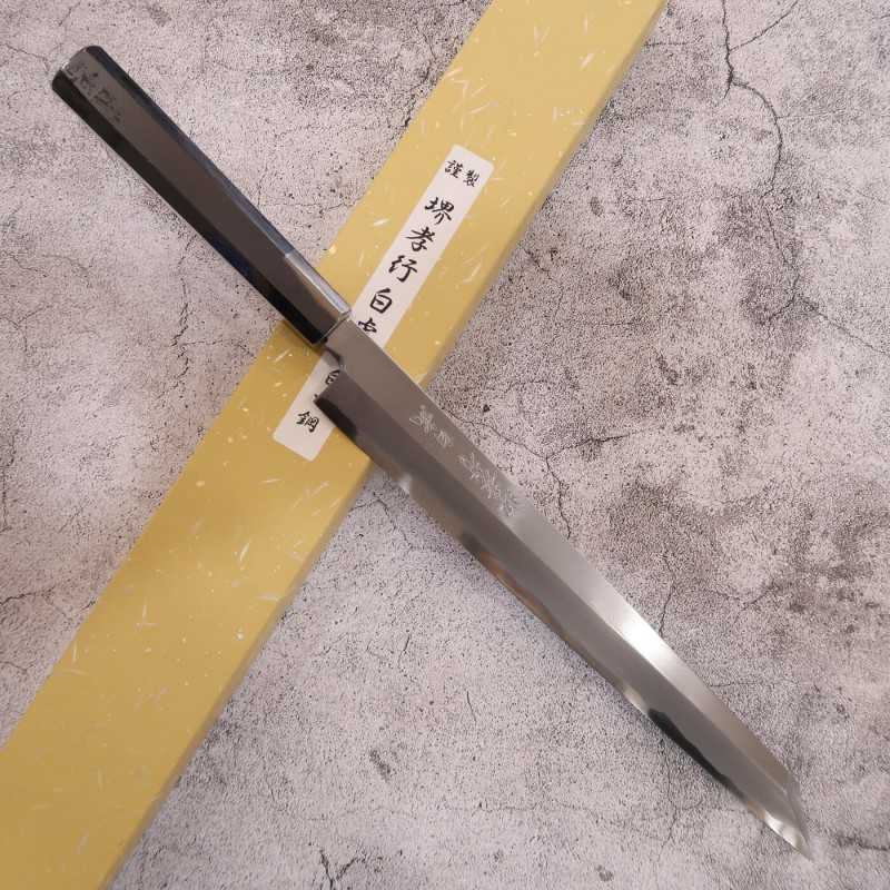 SAKAI TAKAYUKI Byakko, Yanagiba kiritsuke, acier Shirogami n°1, manche octogonal en ébène (270/300 mm)