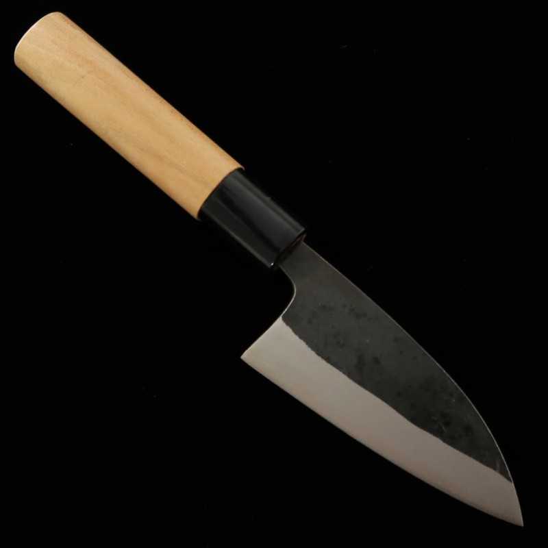 Ikenami Hamono IKENAMI HAMONO Shirogami No.1 coeur inox, manche en cerisier, lame double tranchant pour poisson Aji (90mm)