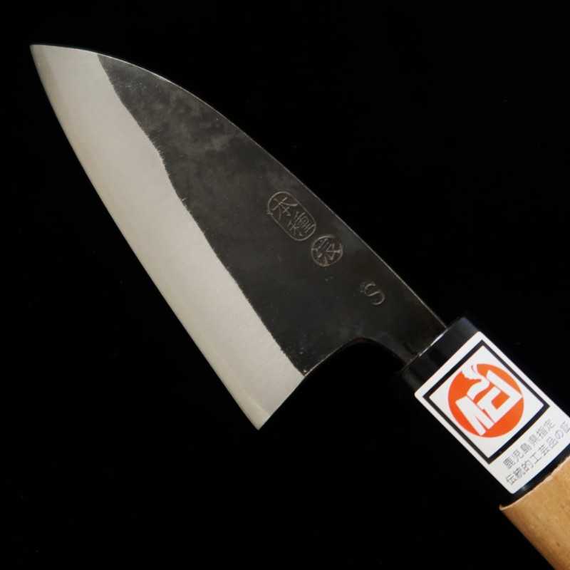 Ikenami Hamono IKENAMI HAMONO Shirogami No.1 coeur inox, manche en cerisier, lame double tranchant pour poisson Aji (90mm)