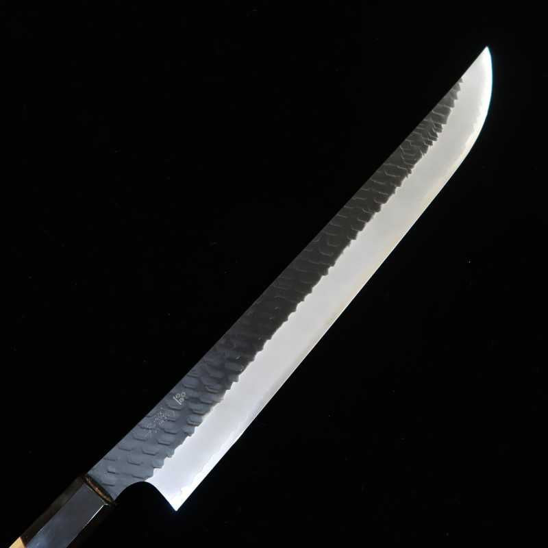 NIGARA Nigara Hamono, sujihiki à bout rond, SG2, finition kuro-uchi, martelée, manche octogonal en teck (270/300 mm)