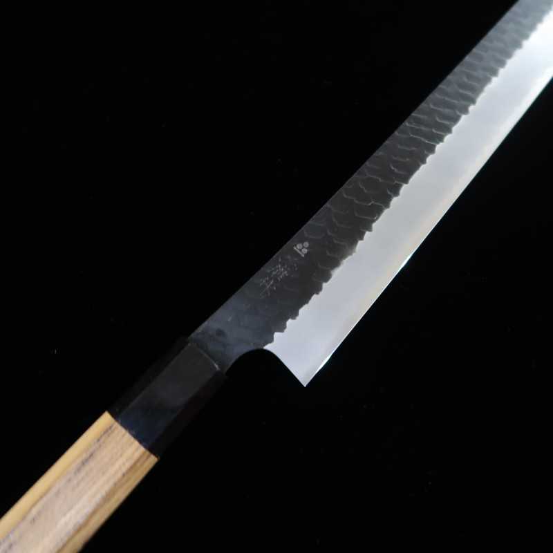 NIGARA Nigara Hamono, sujihiki à bout rond, SG2, finition kuro-uchi, martelée, manche octogonal en teck (270/300 mm)