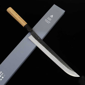 NIGARA Nigara Hamono, sujihiki à bout rond, SG2, finition kuro-uchi, martelée, manche octogonal en teck (270/300 mm)