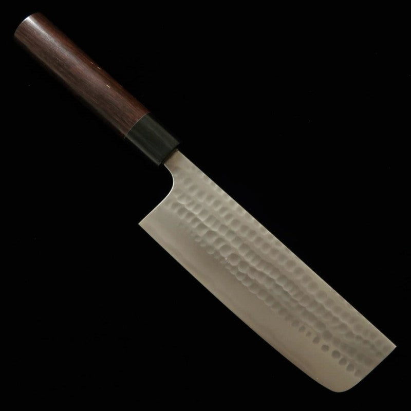 安立ANRYU 菜切 青紙スーパー 鎚目 紫檀柄（165mm）