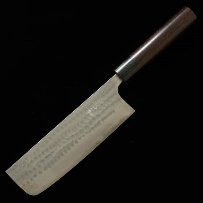 安立ANRYU 菜切 青紙スーパー 鎚目 紫檀柄（165mm）
