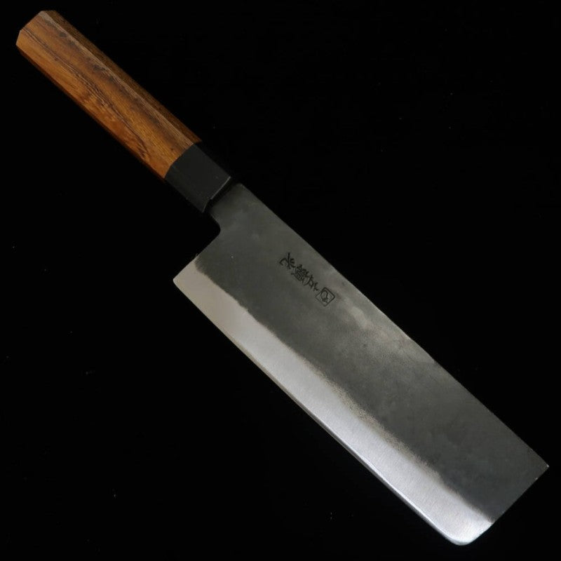 HIDARI YORIMITSU Couteau à légumes, acier bleu n°1, finition noire, manche en bois de fer (180 mm)