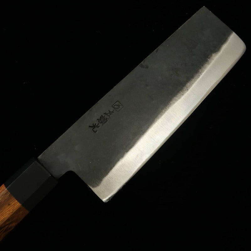 HIDARI YORIMITSU Couteau à légumes, acier bleu n°1, finition noire, manche en bois de fer (180 mm)