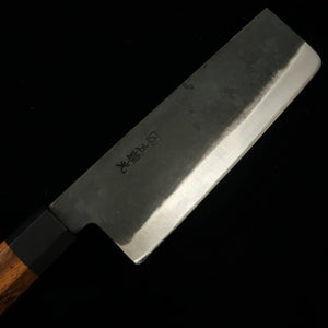 HIDARI YORIMITSU Couteau à légumes, acier bleu n°1, finition noire, manche en bois de fer (180 mm)