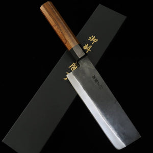 HIDARI YORIMITSU Couteau à légumes, acier bleu n°1, finition noire, manche en bois de fer (180 mm)