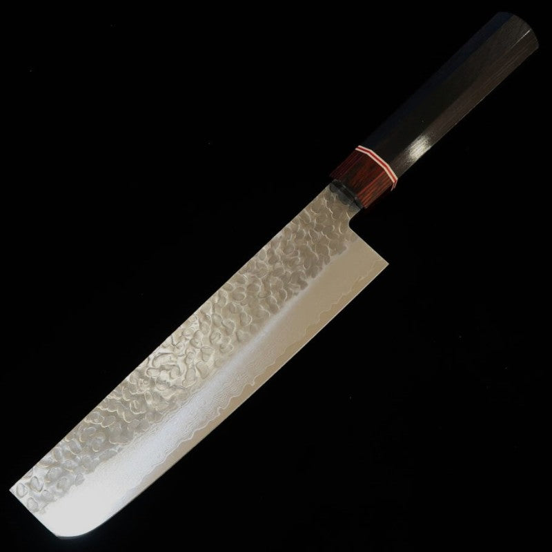 MIURA Nakiri VG10 Red Hammered Damascus Plywood Octagonal Handle (180mm)