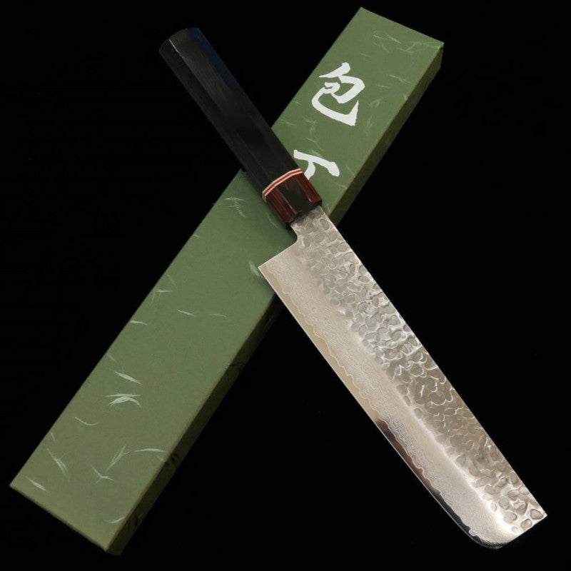 MIURA Nakiri VG10 Red Hammered Damascus Plywood Octagonal Handle (180mm)