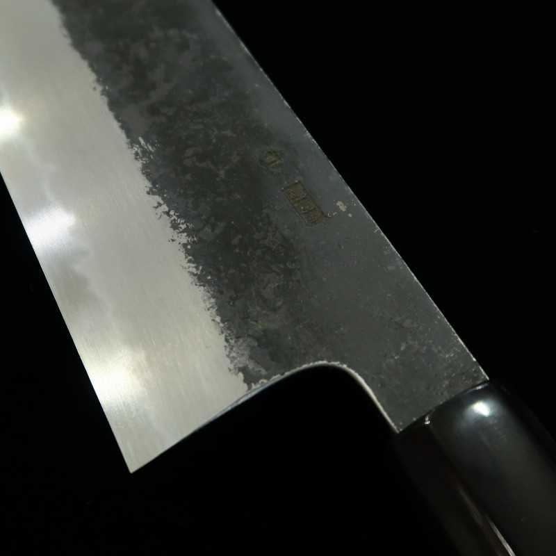 SAKAI KIKUMORI Kikuzuki Kuro Nakiri Shirogami nº 2 acabado negro, mango octogonal de magnolia con virola de cuerno de búfalo (180 mm)