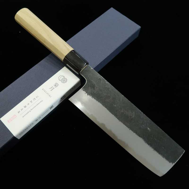 SAKAI KIKUMORI Kikuzuki Kuro Nakiri Shirogami nº 2 acabado negro, mango octogonal de magnolia con virola de cuerno de búfalo (180 mm)