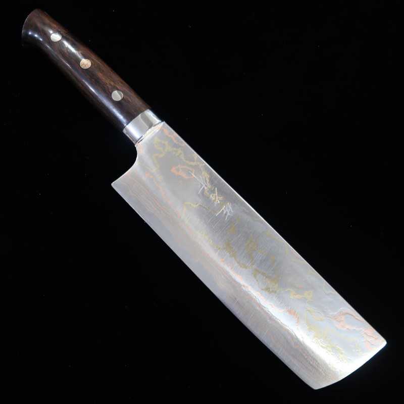 SAJI TAKESHI Nakiri Aogami #2 Rainbow Damasco, cabo de ironwood (165mm)