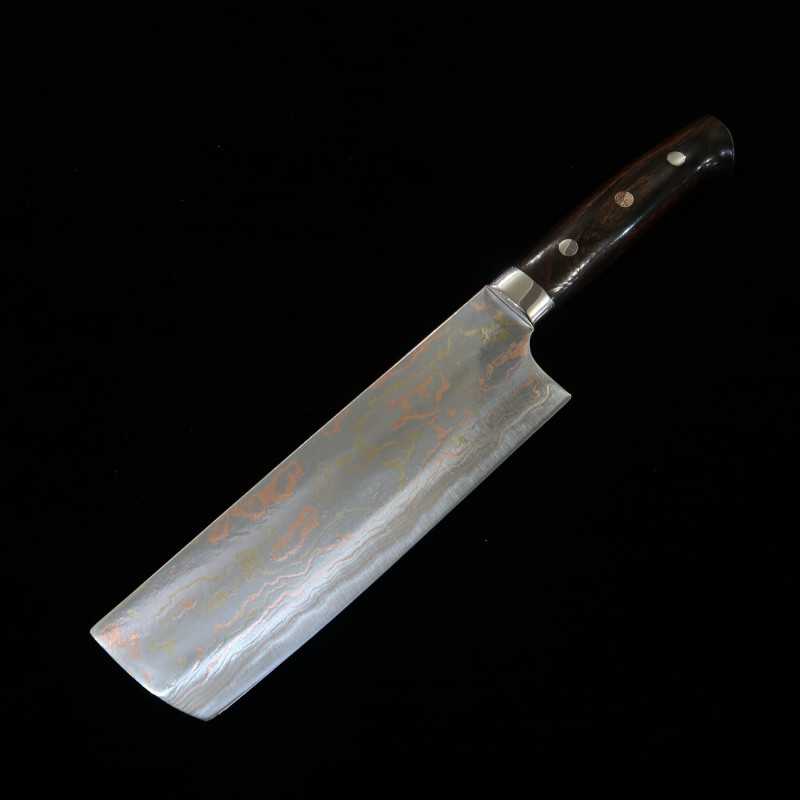 SAJI TAKESHI Nakiri Aogami #2 Rainbow Damasco, cabo de ironwood (165mm)