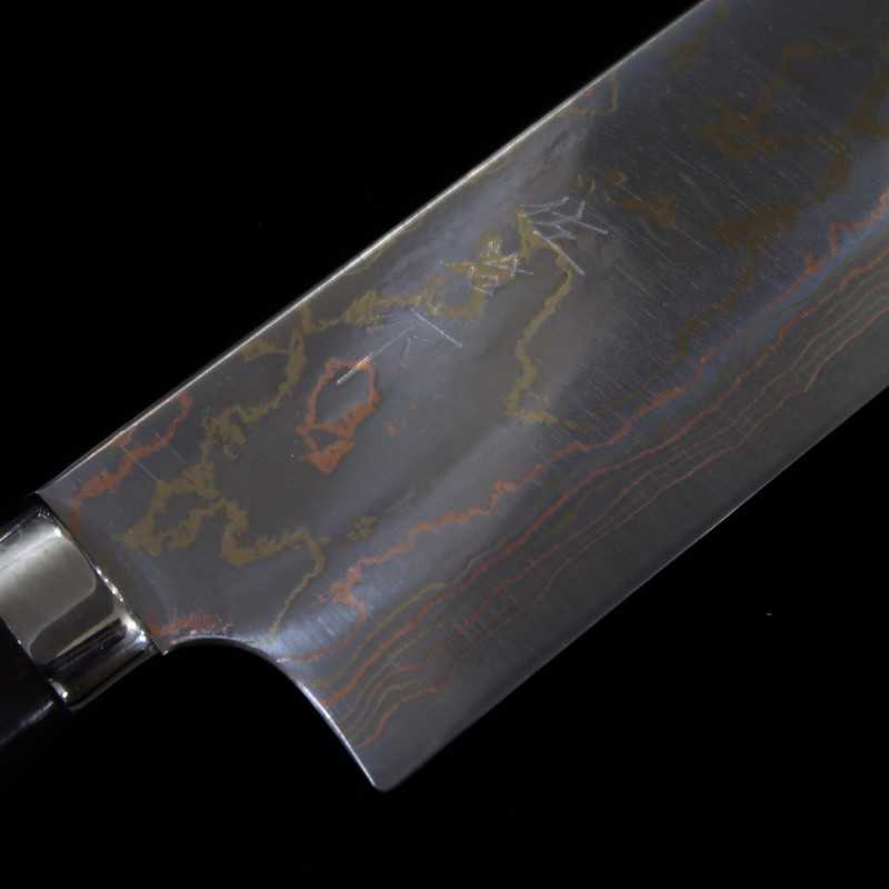 SAJI TAKESHI Nakiri Aogami #2 Rainbow Damasco, cabo de ironwood (165mm)