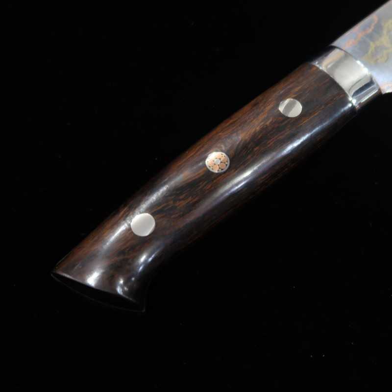 SAJI TAKESHI Nakiri Aogami #2 Rainbow Damasco, cabo de ironwood (165mm)