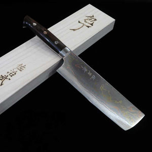 SAJI TAKESHI Nakiri Aogami #2 Rainbow Damasco, cabo de ironwood (165mm)