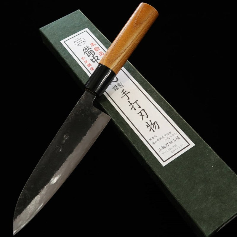 MIWA Cuchillo Petty Aogami No.1 Forja negra Mango de olmo japonés (140 mm)
