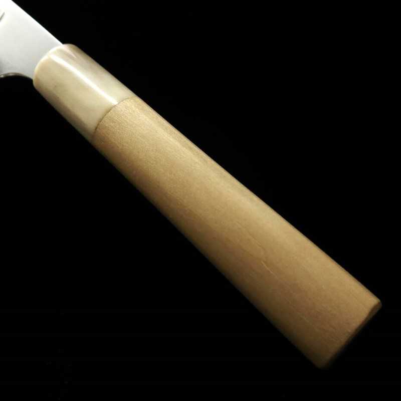 水野鍛錬所 MIZUNO 源昭忠本焼DX 青紙二号 ペティ 朴水牛栗型柄 鞘付き (180mm)