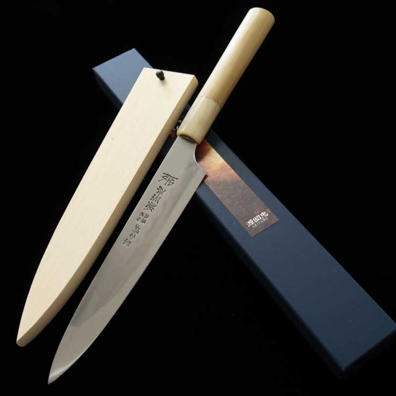 水野鍛錬所 MIZUNO 源昭忠本焼DX 青紙二号 ペティ 朴水牛栗型柄 鞘付き (180mm)
