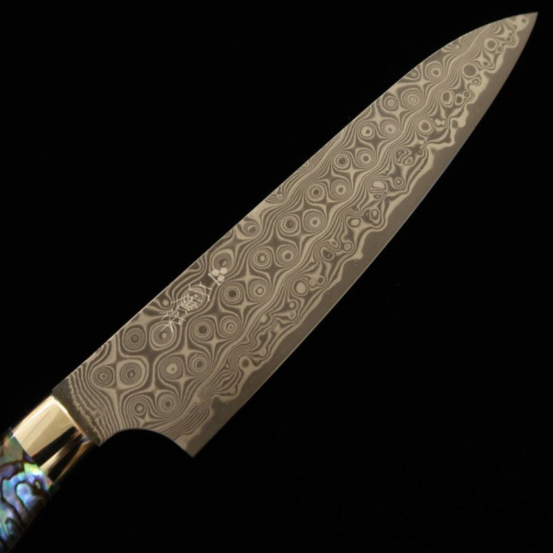 NIGARA couteau Petty SG2 Anmon damas, manche incrusté de nacre (150 mm)