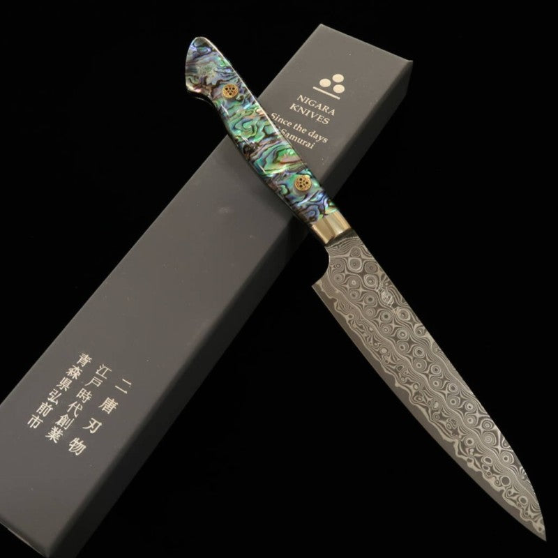 NIGARA Petty SG2 patrón oscuro Damasco mango de nácar incrustado (150 mm)