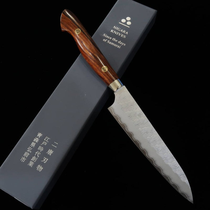 二唐刃物鍛造所 NIGARA ペティ SG2 磨き槌目  アイアンウッドハンドル  (150mm)
