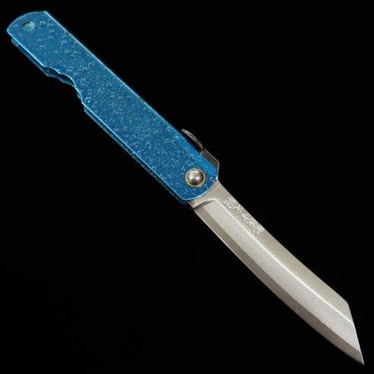 永尾かね駒製作所 HIGONOKAMI 肥後守 青紙割込 - 水飛沫 ‐ 青  (72mm)