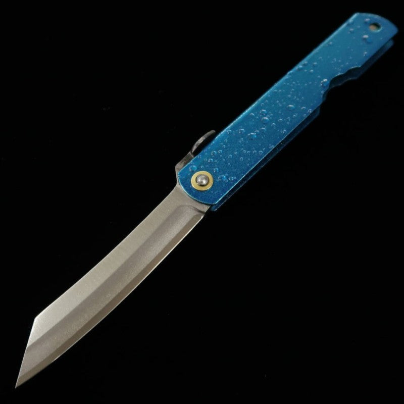 Japanese Folding knife HIGONOKAMI Blue Steel - Water Splash - Blue (72mm)