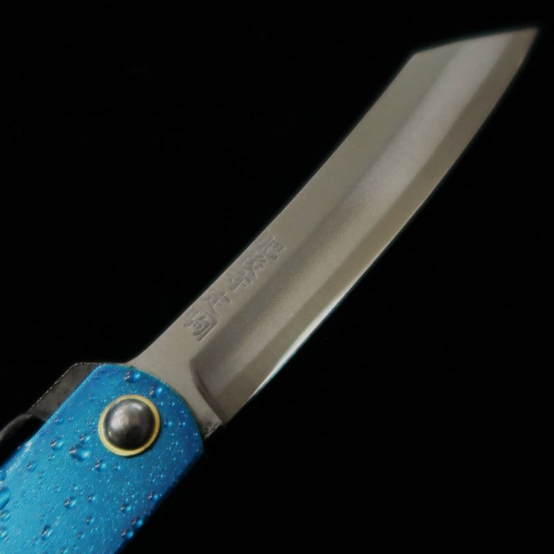 Japanese Folding knife HIGONOKAMI Blue Steel - Water Splash - Blue (72mm)