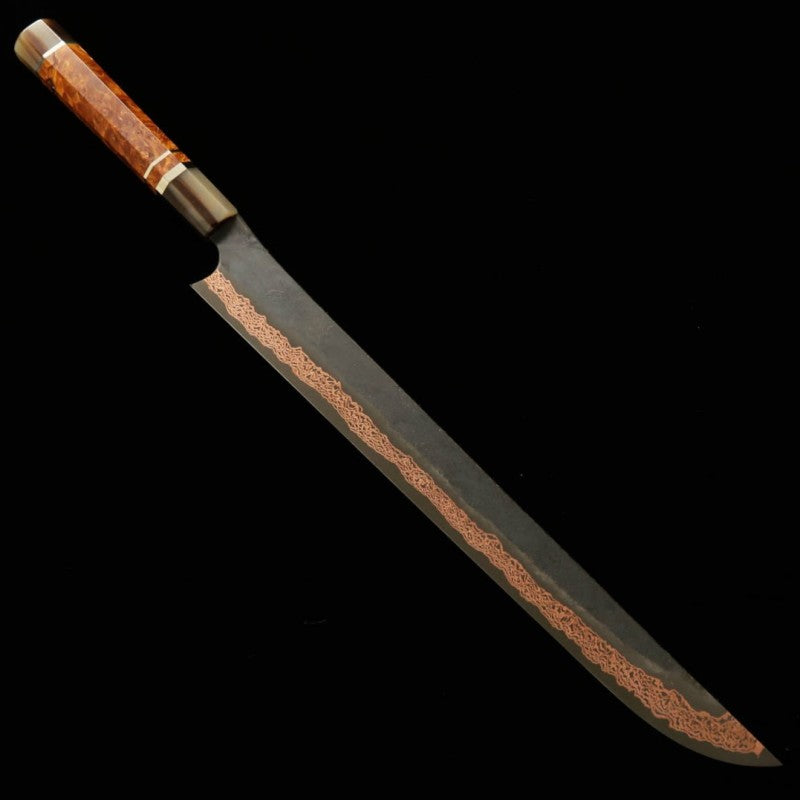 Sujihiki Hatsukokoro SLD Acabamento Damascus Ponta arredondada Cabo personalizado (390mm)