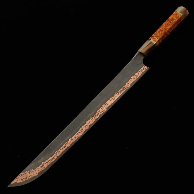 Sujihiki Hatsukokoro SLD Acabamento Damascus Ponta arredondada Cabo personalizado (390mm)