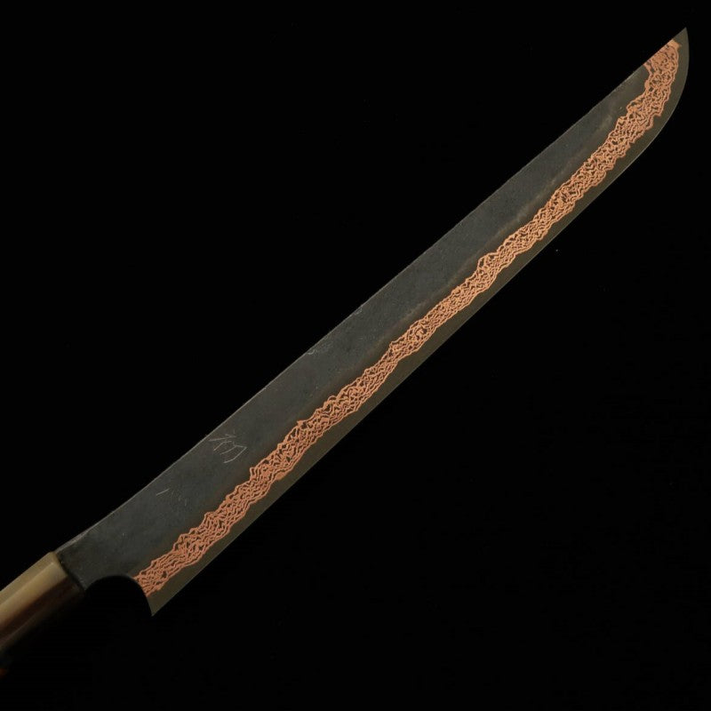 Hajime Yorokobi SLD, finition noire, manche custom, couteau sujibiki à pointe arrondie (390 mm)