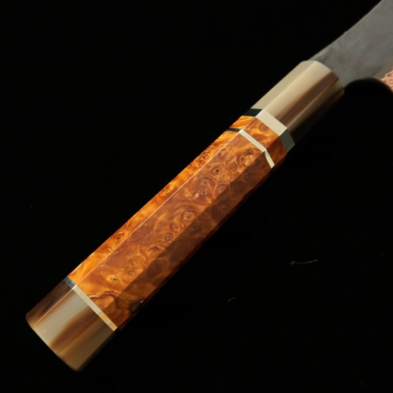 Sujihiki Hatsukokoro SLD Acabamento Damascus Ponta arredondada Cabo personalizado (390mm)