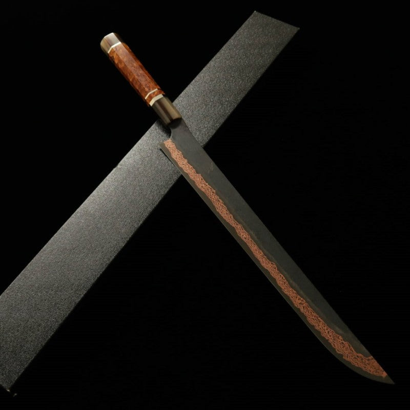 Sujihiki Hatsukokoro SLD Acabamento Damascus Ponta arredondada Cabo personalizado (390mm)