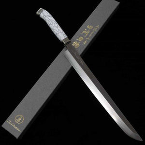 TADOKORO HAMONO, Makoto, Takobiki Sakimaru, Finition miroir, acier Gin-san n°3, manche Corian (300 mm)